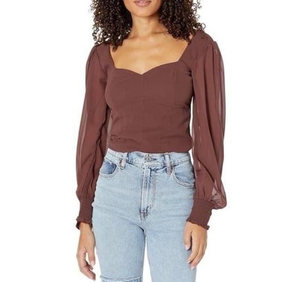 Abercrombie & Fitch Long Sleeve Sweatheart Puff Sleeve Top in Cappucino Size M - Picture 1 of 6